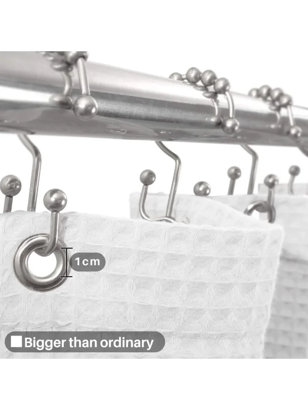 Soft Cotton Blend Shower Curtain, Honeycomb Waffle Weave, Washable, 72x72 inch
